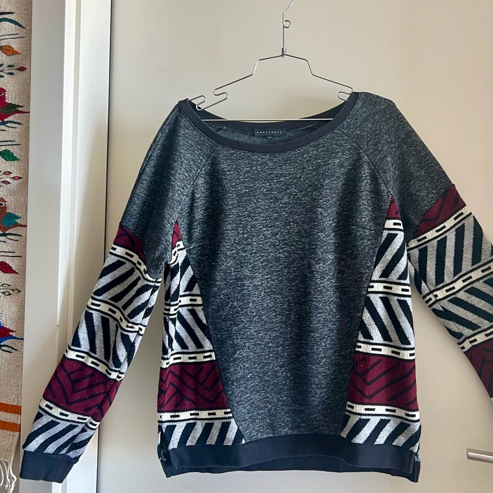Geometric Print Pullover Sweatshirt Red/Black/White/Gray